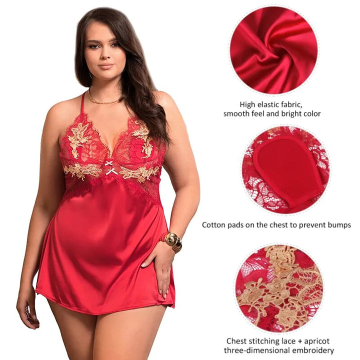 Lace Straps Plus Size Women's Satin Nightgown | All For Me Today