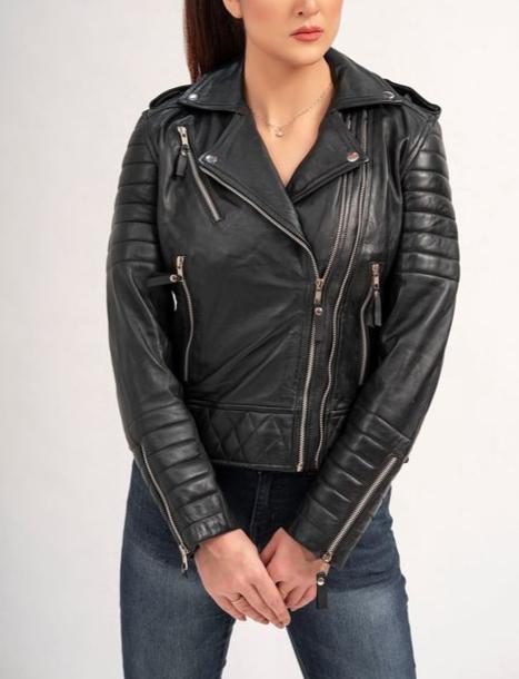 Lambskin Slim Fit Black Leather Women's Jacket | All For Me Today