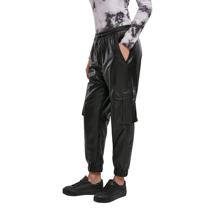 Stylish Black Leather Women's Cargo Trousers| All For Me Today