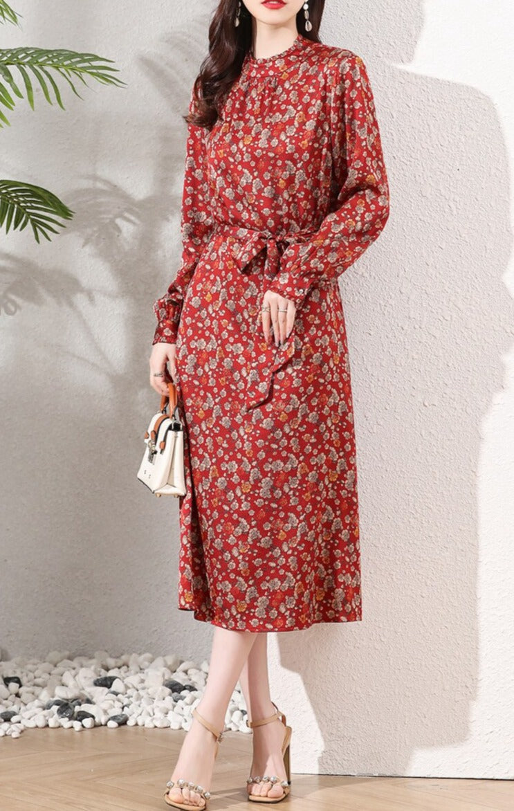 Long Sleeve Mulberry Silk Women's Skirt Dress | All For Me Today