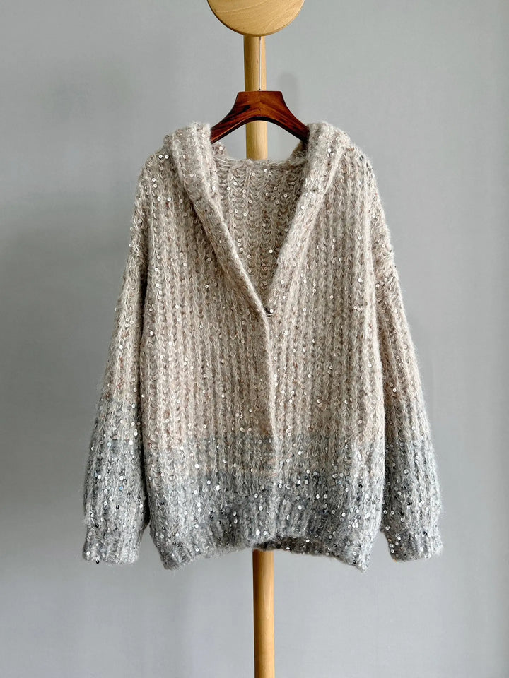 Loose Fashion Women's Sequin Hooded Cardigan | All For Me Today