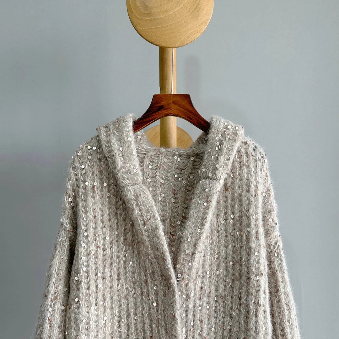 Loose Fashion Women's Sequin Hooded Cardigan | All For Me Today