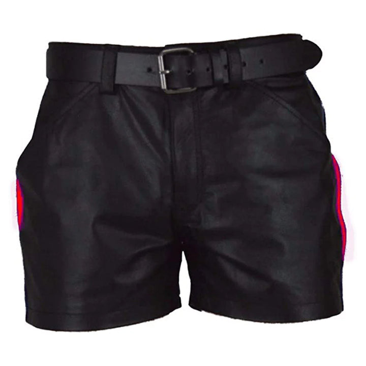 Men's Black Leather Shorts With Stripes | All For Me Today