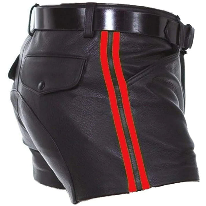 Men's Black Leather Shorts With Stripes | All For Me Today