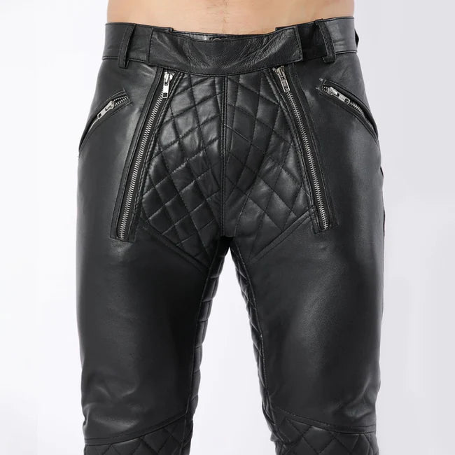 Black Fashion Men's Leather Quilted Pants| All For Me Today