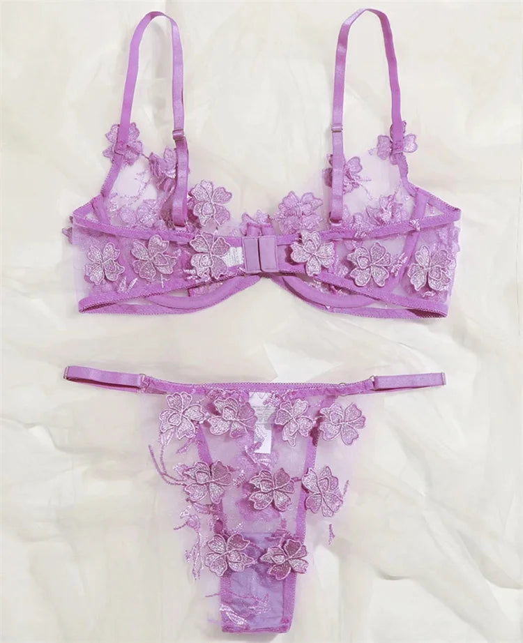 Mesh Embroidered Temptation Perspective Bra Set | All For Me Today