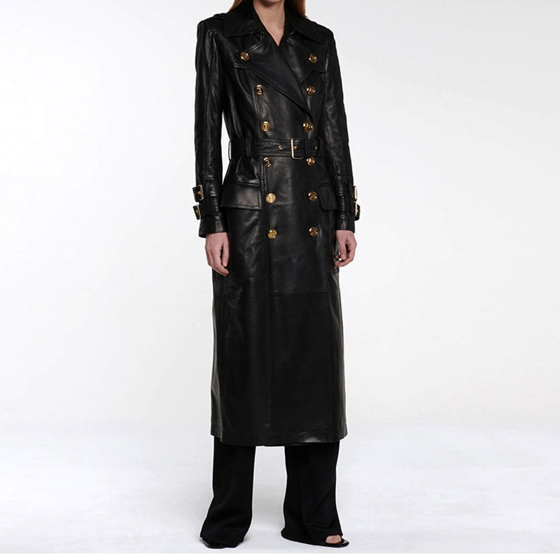 Metal Button Women's Sheepskin Trench Coat | All For Me Today