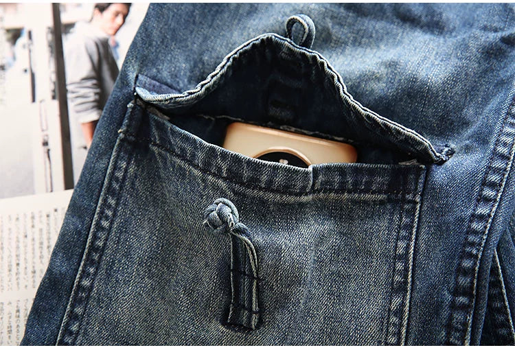 Micro-old Lapel Pocket Denim Jacket