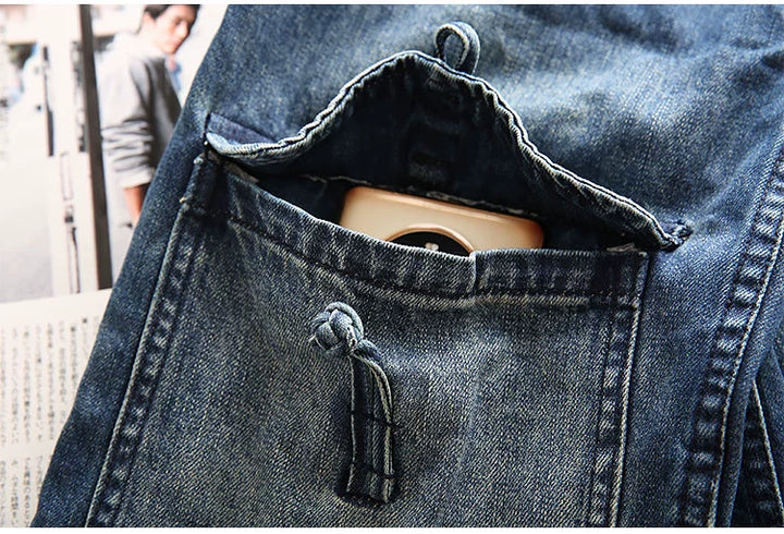 Micro-old Lapel Pocket Denim Jacket