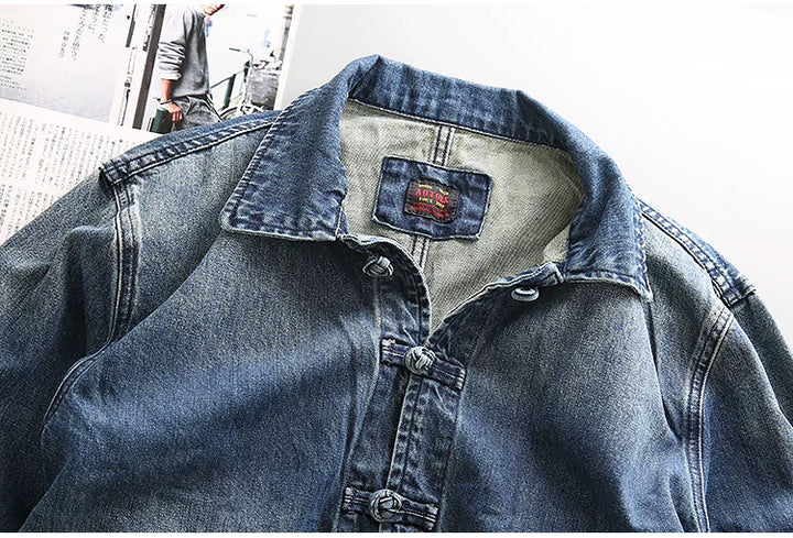 Micro-old Lapel Pocket Denim Jacket