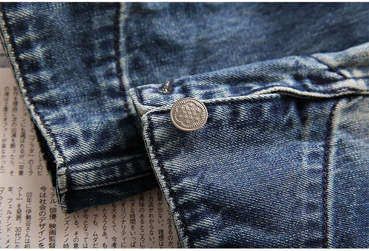 Micro-old Lapel Pocket Denim Jacket