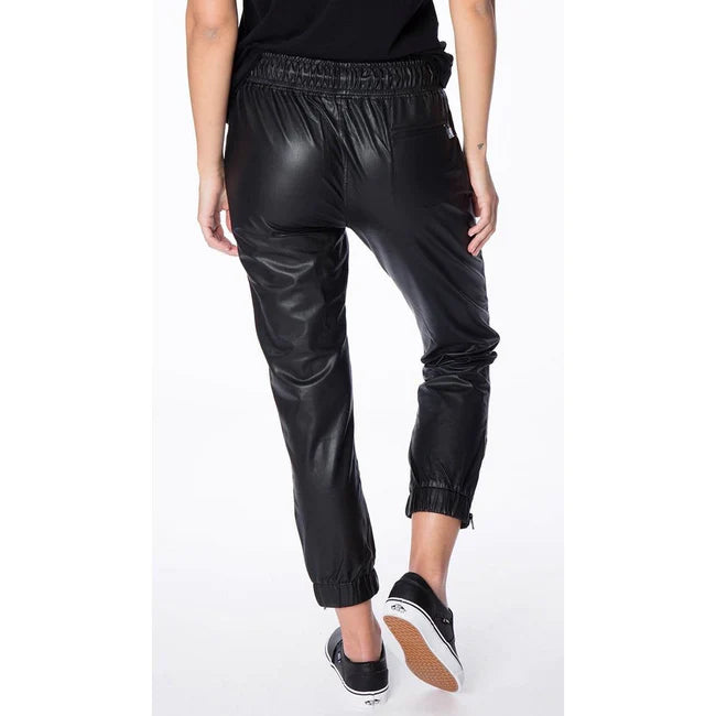 Flexible Waistband Women's Plain Black Leather Trousers| All For Me Today