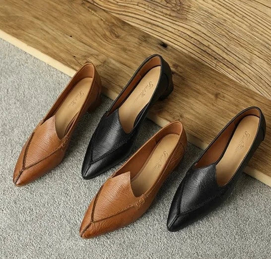 Pointed Toe Women's Natural Leather Pumps | All For Me Today