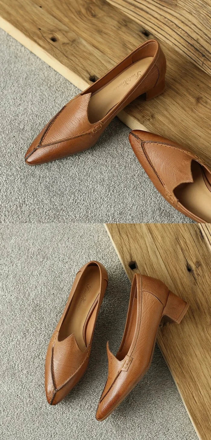 Pointed Toe Women's Natural Leather Pumps | All For Me Today