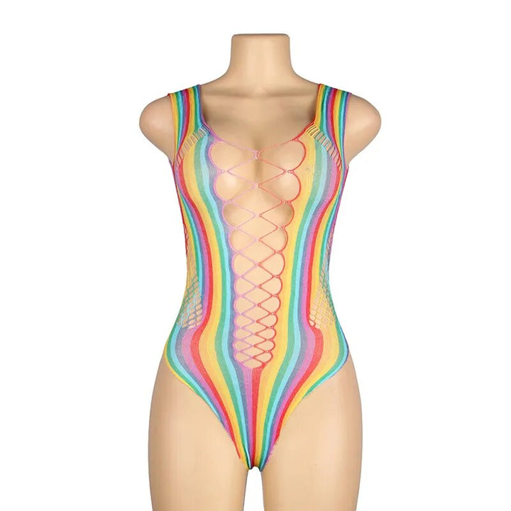 Rainbow Fishnet Plus Size Women's Leotard Bodysuit | All For Me Today