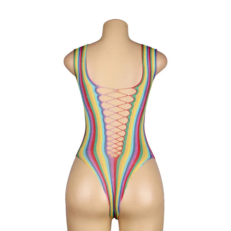 Rainbow Fishnet Plus Size Women's Leotard Bodysuit | All For Me Today