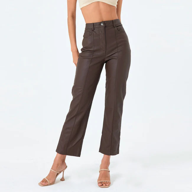 Real Brown Leather Women's Trouser | All For Me Today