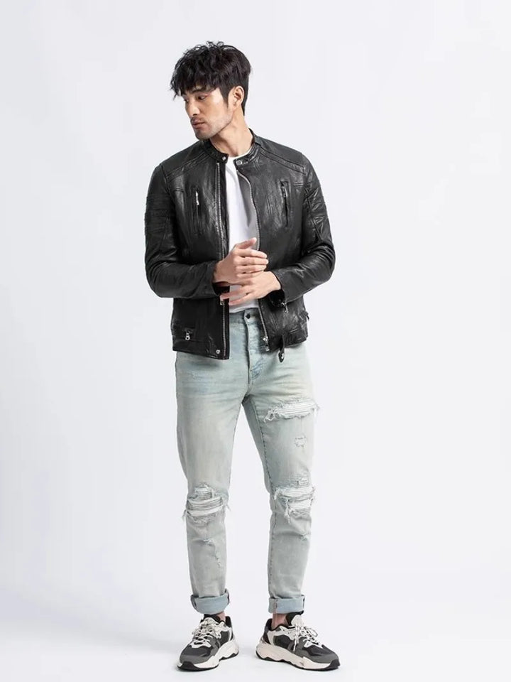 Real Sheep Leather Men's Biker Jacket | All For Me Today