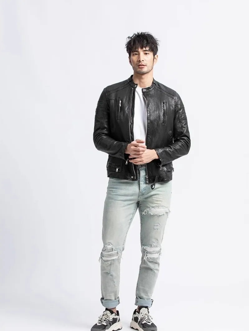 Real Sheep Leather Men's Biker Jacket | All For Me Today