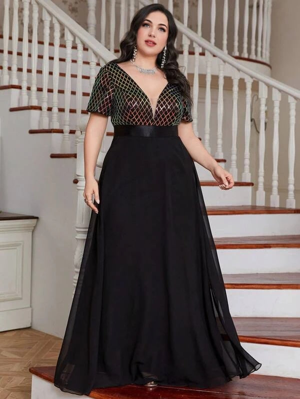 Rhombus Sequin Plus Size Women's Maxi Dress | All For Me Today