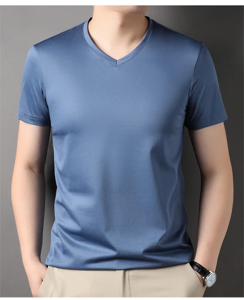 Round Collar Men's Mulberry Silk Tee | All For Me Today