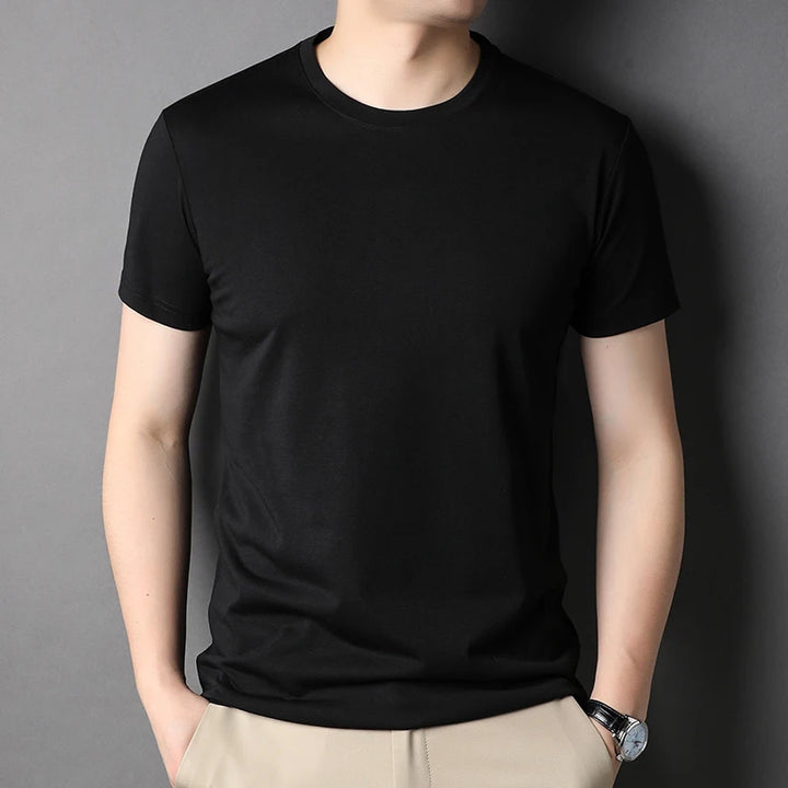 Round Collar Men's Mulberry Silk Tee | All For Me Today