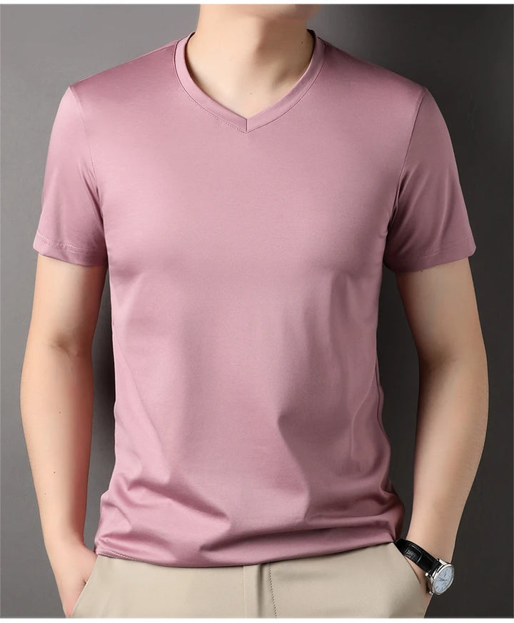 Round Collar Men's Mulberry Silk Tee | All For Me Today