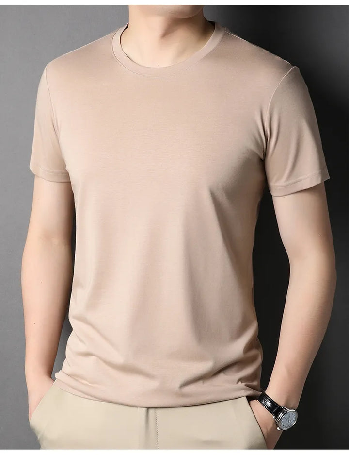 Round Collar Men's Mulberry Silk Tee | All For Me Today