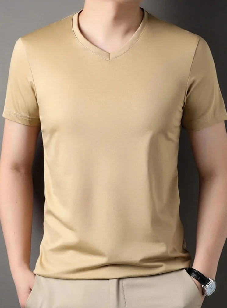 Round Collar Men's Mulberry Silk Tee | All For Me Today