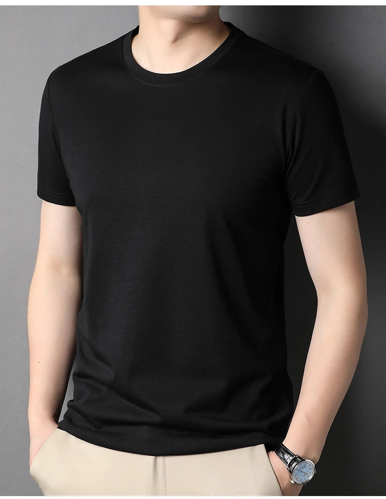 Round Collar Men's Mulberry Silk Tee | All For Me Today