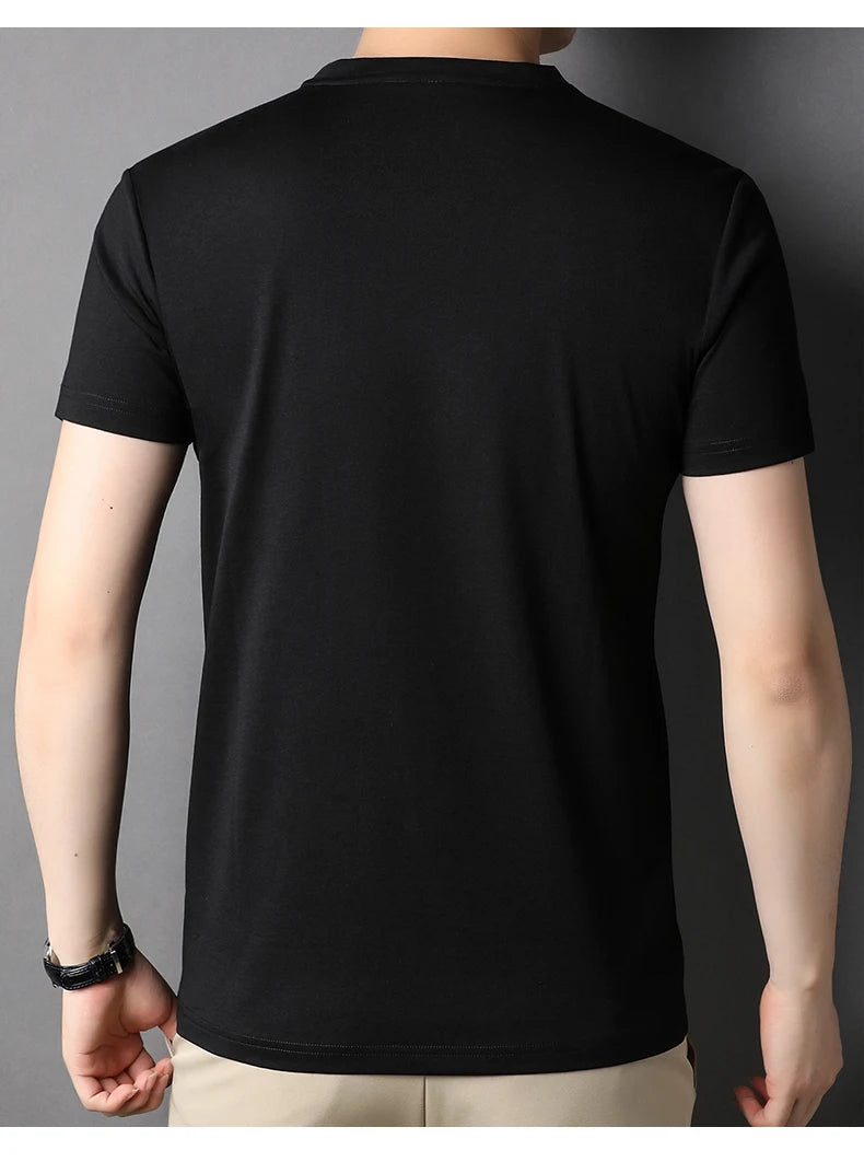 Round Collar Men's Mulberry Silk Tee | All For Me Today