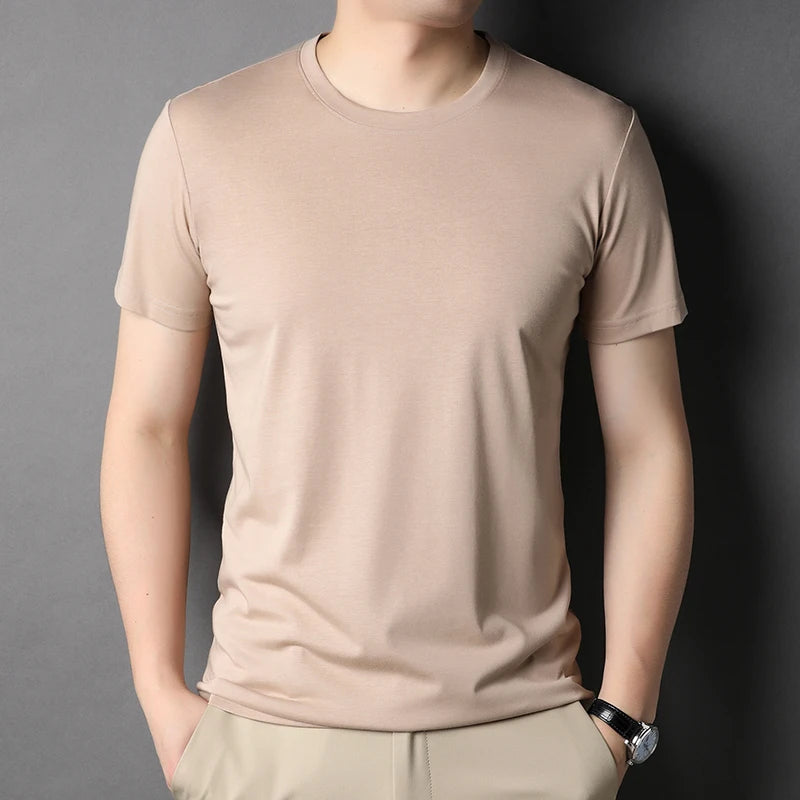 Round Collar Men's Mulberry Silk Tee | All For Me Today