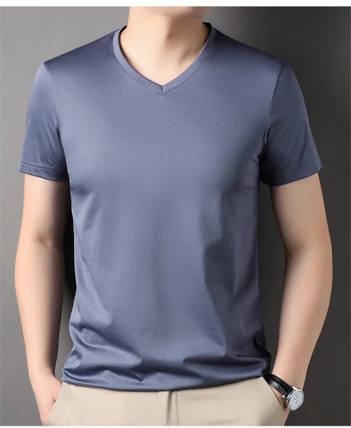 Round Collar Men's Mulberry Silk Tee | All For Me Today