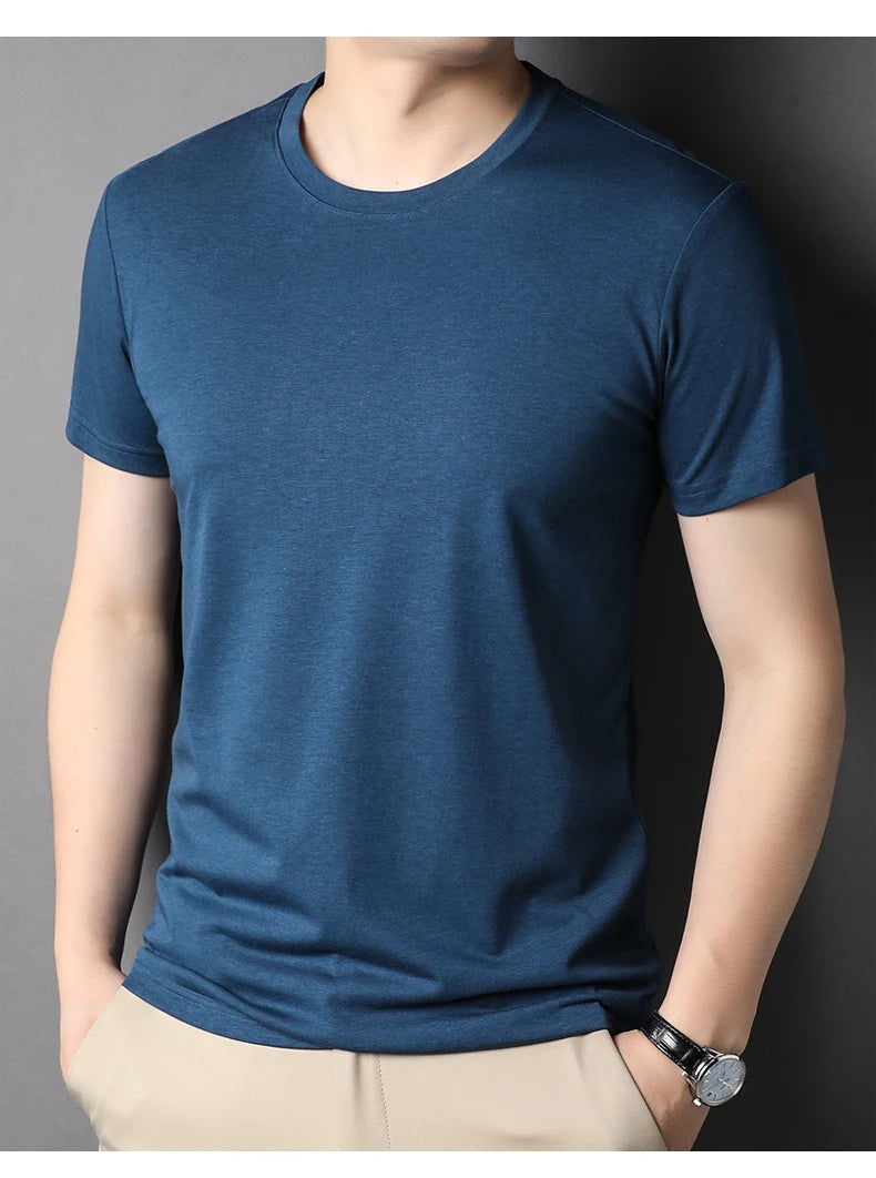 Round Collar Men's Mulberry Silk Tee | All For Me Today