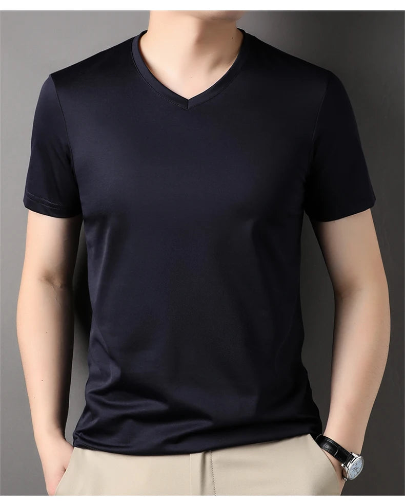 Round Collar Men's Mulberry Silk Tee | All For Me Today