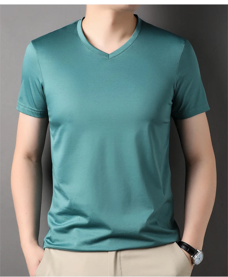 Round Collar Men's Mulberry Silk Tee | All For Me Today