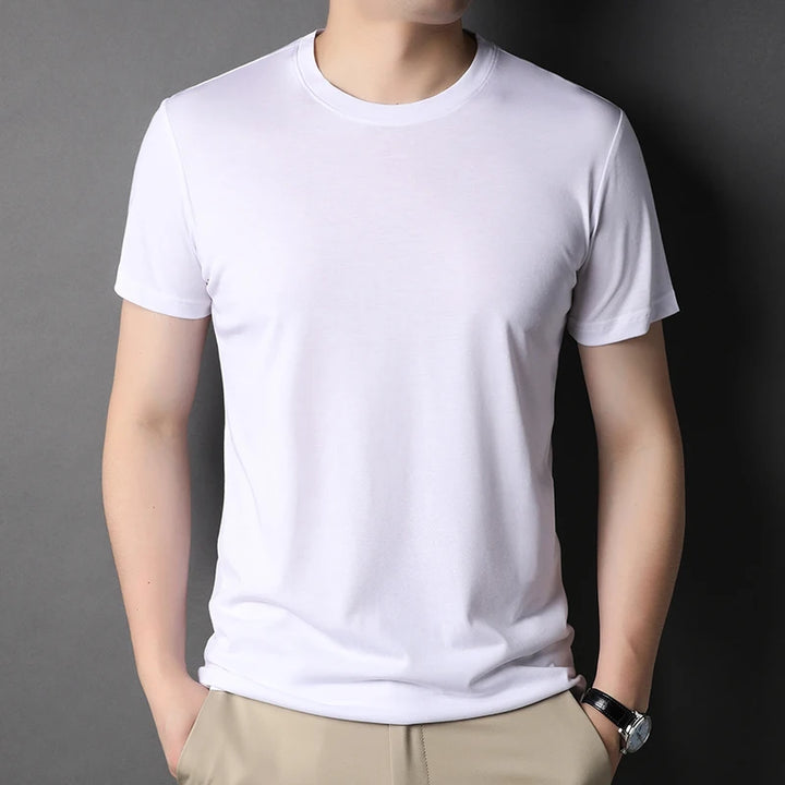 Round Collar Men's Mulberry Silk Tee | All For Me Today