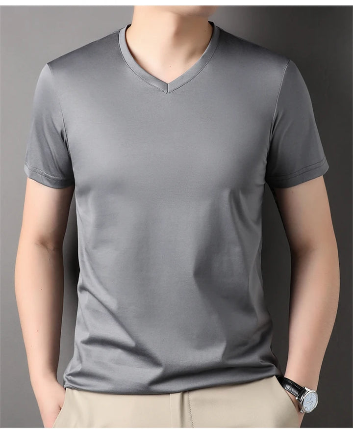 Round Collar Men's Mulberry Silk Tee | All For Me Today