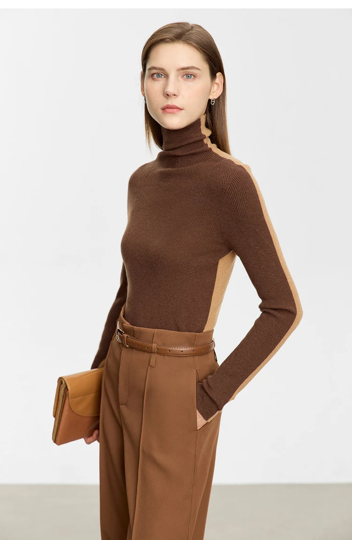 Double Sided Color Contrast Women's Turtleneck Sweater