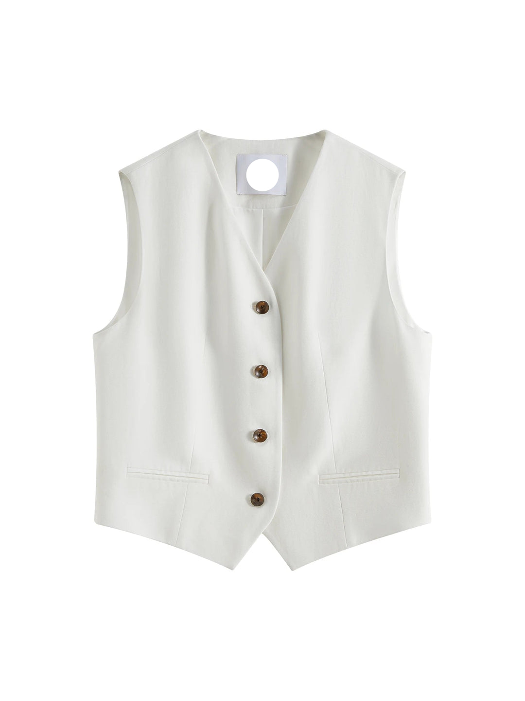 White vest with brown buttons on a white background
