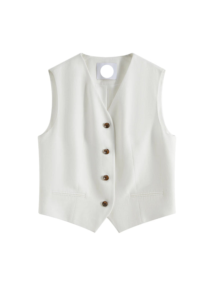 White vest with brown buttons on a white background