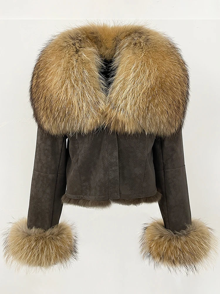 Luxurious Suede Real Warm Fur Short Coat