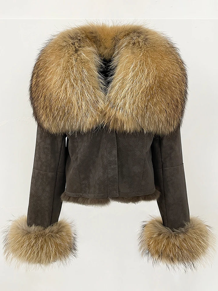 Luxurious Suede Real Warm Fur Short Coat