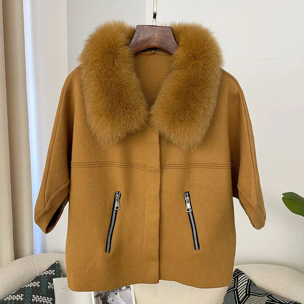 Luxury Fur Collar Knitted Coat