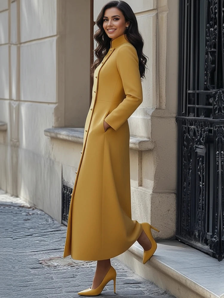 Stylish Diagonal Buttoned Maxi Dress