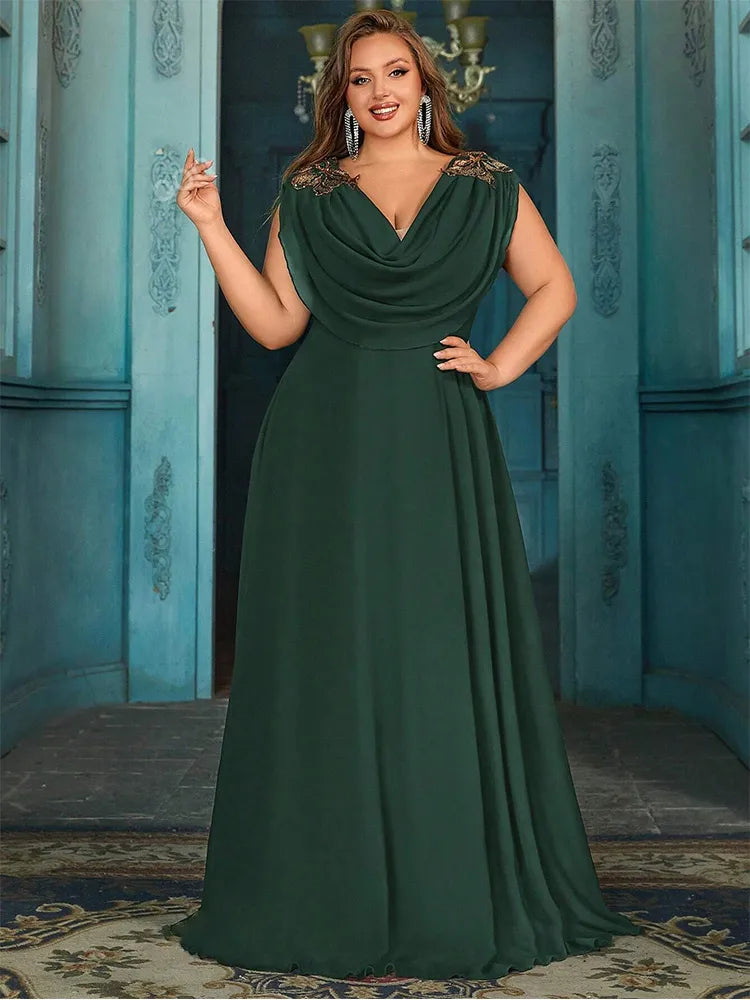 Plus Size Chiffon Applique Evening Dress