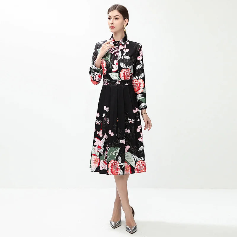 Lovely Turn-down Collar Midi Dress