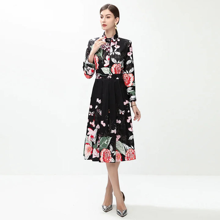 Lovely Turn-down Collar Midi Dress
