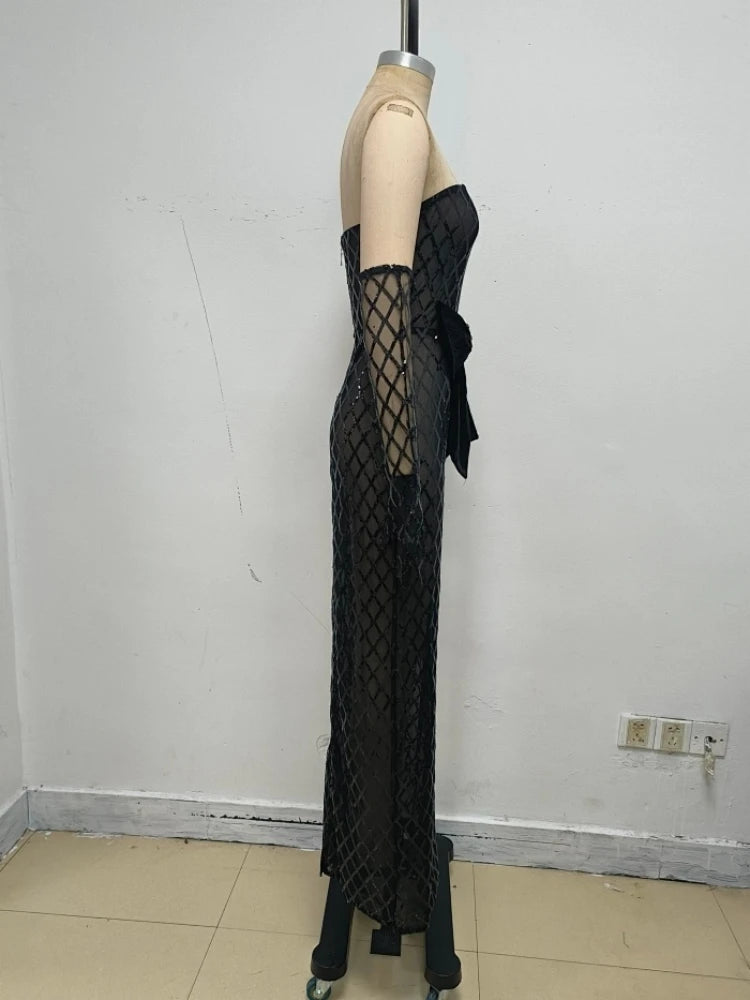 Smart Mesh Sequins Bow Dress