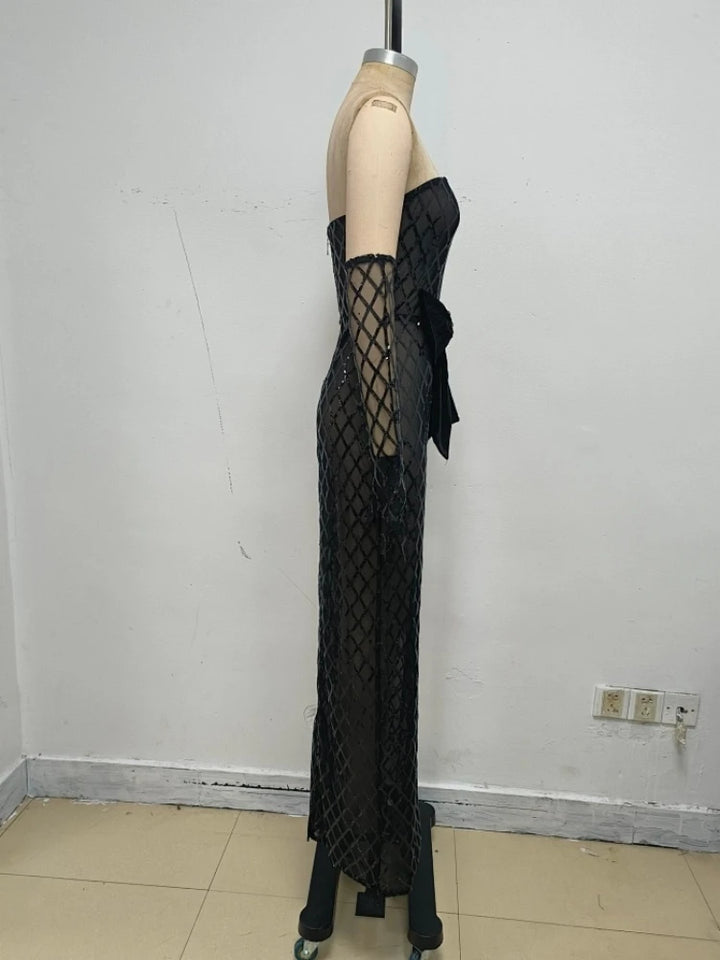 Smart Mesh Sequins Bow Dress